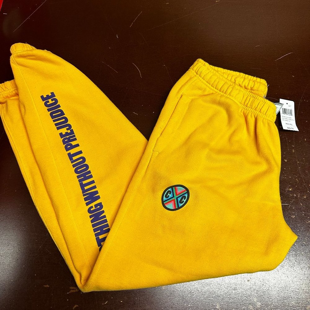 Cross Colours Men Yellow Elastic Waist Pockets Tapered Leg Sweatpants Size L 2XL